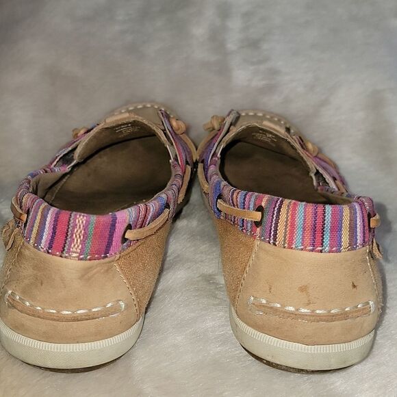 SPERRY TOP-SIDER TAN WITH PINK STRIPES LEATHER BOAT SHOES, SIZE 7.5 - Picture 4 of 10